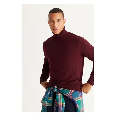 ALTINYILDIZ CLASSICS Men's Claret Red Standard Fit Anti-Pilling Full Turtleneck Knitwear Sweater