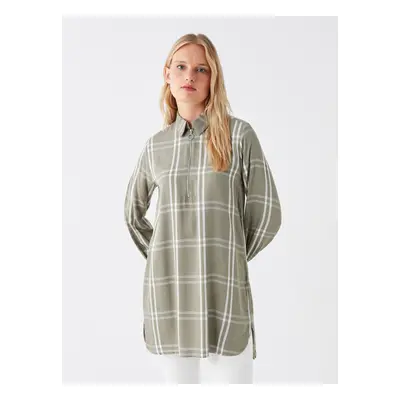 LC Waikiki Women's Shirt Collar Plaid Long Sleeve Tunic