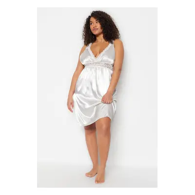 Trendyol Curve Weaving Lace Nightgown in Ecru Satin