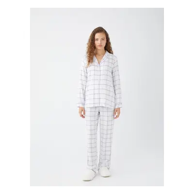 LC Waikiki Women's Shirt Collar Plaid Long Sleeved Pajamas Set