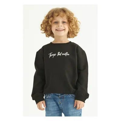 zepkids Boys' Black and Text Printed Crewneck Sweatshirt.