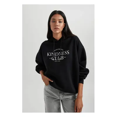 DEFACTO Oversize Fit Slogan Long Sleeve Sweatshirt