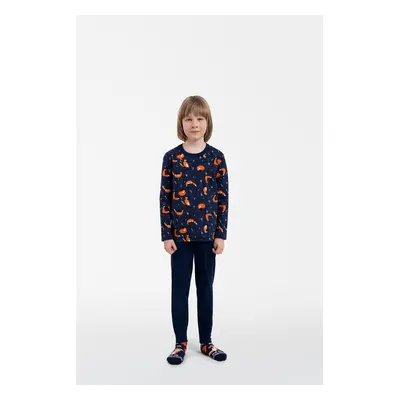 Boys' pyjamas Witalis, long sleeves, long legs - print/navy blue