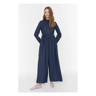 Trendyol Weaving Indigo Belted Jumpsuit with Gipple Collar