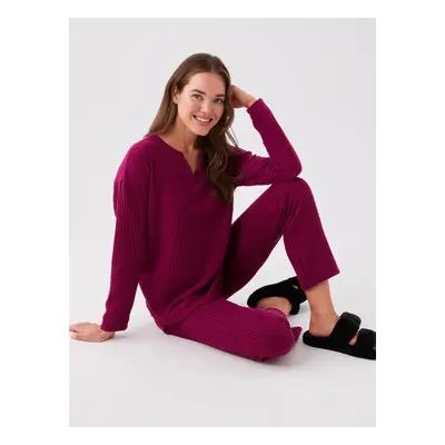 LC Waikiki Women's Crew Neck Plain Long Sleeve Pajamas Set