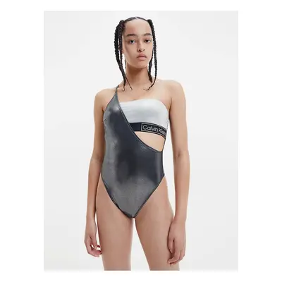 Calvin Klein Women's White-Black Metallic One-Piece Swimsuit with Slit Calvin Kl - Women