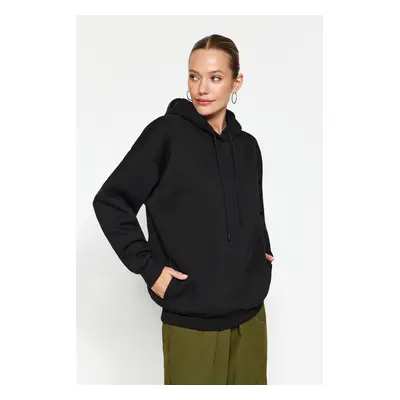 Trendyol Black Thick Fleece Inside, Pocket Detailed Hooded Regular/Regular Knitted Sweatshirt