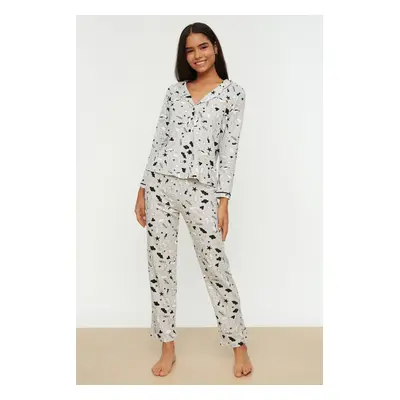 Trendyol Gray Printed Knitted Pajamas Set