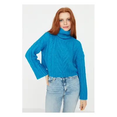 Trendyol Blue Crop garbós kötöttáru pulóver