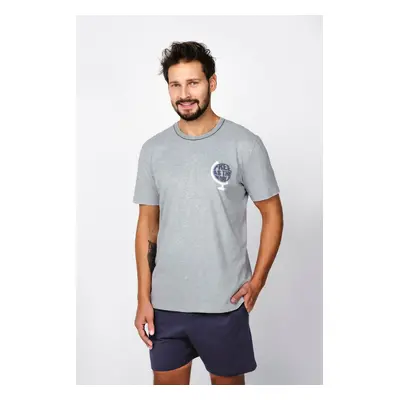 Men's pyjamas Abril, short sleeves, shorts - melange/navy blue