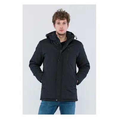 D1fference Men's Black Lined Camel Hooded Water And Windproof Thick Sports Coat & Parka