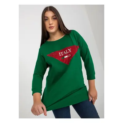 Dark green blouse of larger size with 3/4 sleeves