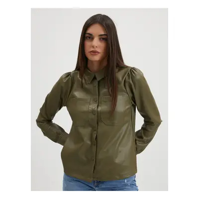 Khaki Leatherette Shirt Noisy May Hill