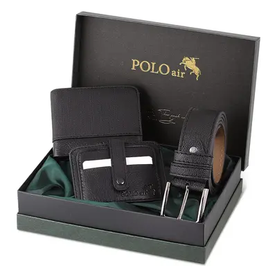 Polo Air Boxed Sports Black Men's Wallet Belt Card Holder Set