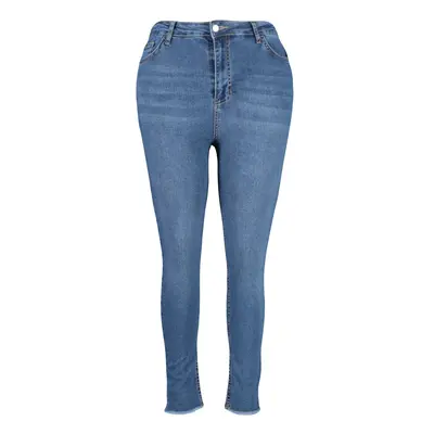 Trendyol Curve Blue High Derék zseb részletesen kidolgozott rugalmas skinny farmer