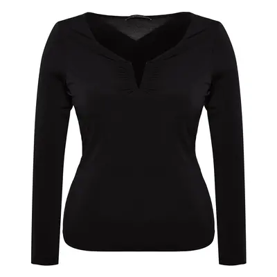 Trendyol Curve Sandy Black V-Neck Knitted Blouse