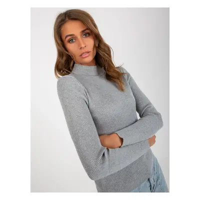 Gray knitted sweater with turtleneck