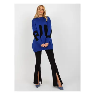 Cobalt blue oversize long sweater with RUE PARIS inscription