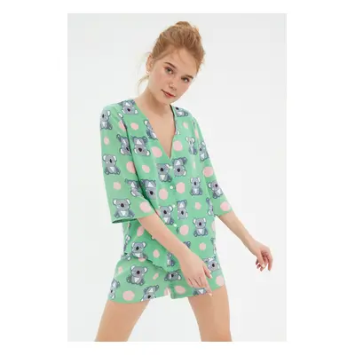 Trendyol Multicolored Koala Patterned Viscose Shirt-Shorts Woven Pajama Set