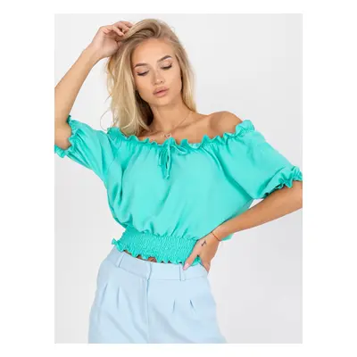 Spanish mint blouse with elasticated pleats