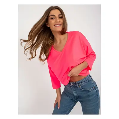 Fluorine pink daily blouse with 3/4 sleeves