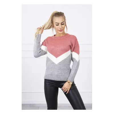 Sweater with geometric patterns dark pink+gray