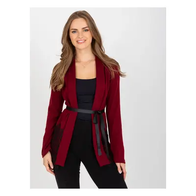 Burgundy knitted cape with tie belt