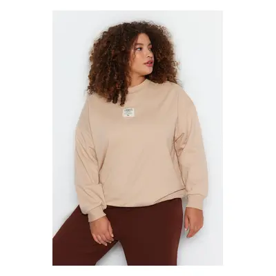 Trendyol Curve Beige Embroidery Detailed Thick Knitted Sweatshirt