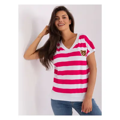 Lady's white-pink striped blouse with patch