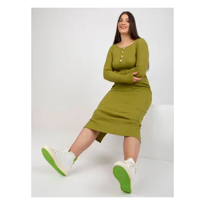 Light green plus size ribbed dress with a slit at the back