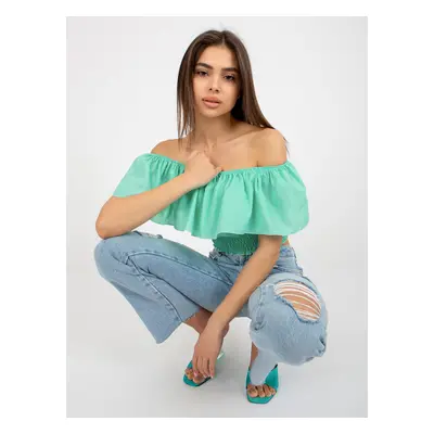 Mint short Spanish blouse with ruffles