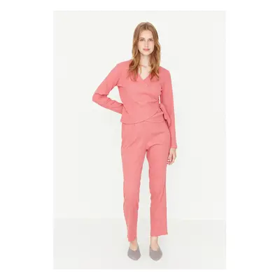 Trendyol Dry Rose Double Breasted Knitted Pajamas Set