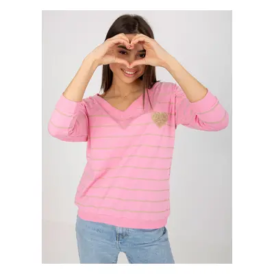 Pink and beige striped cotton blouse by BASIC FEEL GOOD