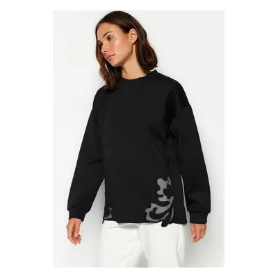 Trendyol Black Lace Detailed Diver/Scuba Knitted Sweatshirt