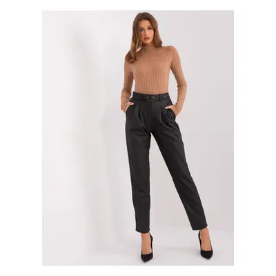 Black trousers made of eco-leather with straight legs