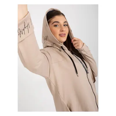 Beige plus size hoodie with pockets