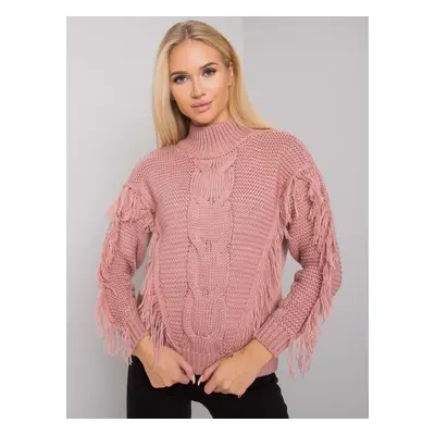 RUE PARIS Dusty pink turtleneck with fringe