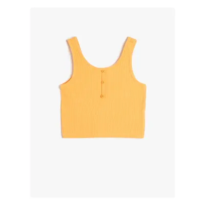 Koton Athlete Crop Sleeveless Thick Straps U-Neck Button Detail