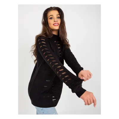 Black openwork oversize sweater with a round neckline