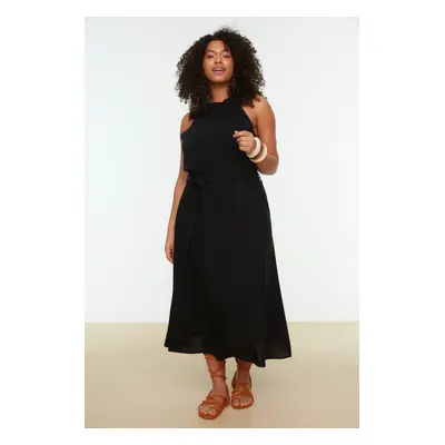 Trendyol Curve Black Belted Halterneck Woven Dress