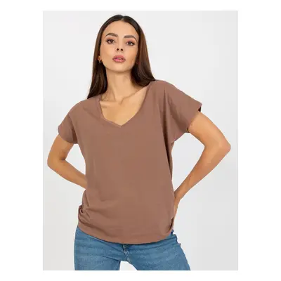 Basic dark beige T-shirt with V-neck