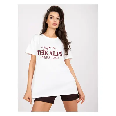 White and brown loose-fitting cotton T-shirt with embroidery