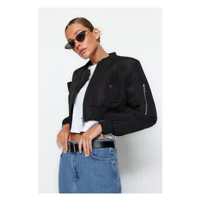 Trendyol Black Oversize vízálló crop bomber kabát kabát