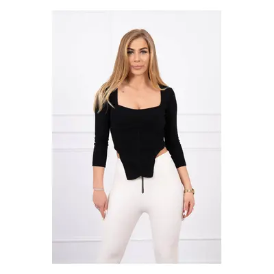 Ribbed blouse with black neckline