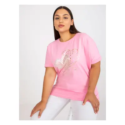 Pink cotton t-shirt of larger size loose fit