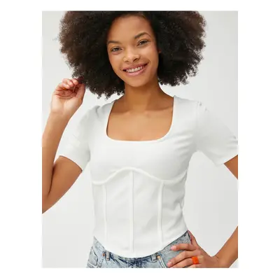 Koton Crop T-shirt Corset-Look Short Sleeve Crew Neck