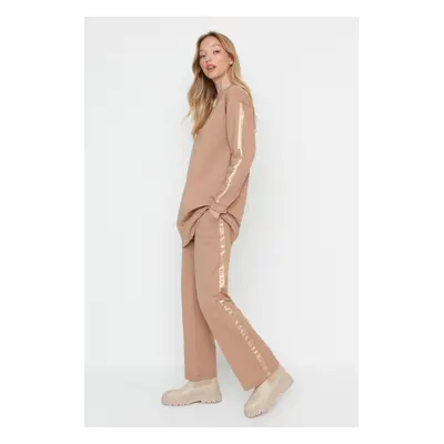 Trendyol Mink Stripe Detailed Knitted Tracksuit Set