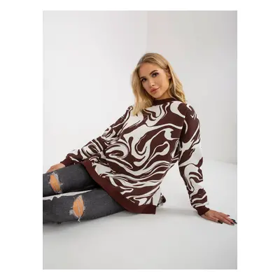 Dark brown-white oversize sweatshirt with prints