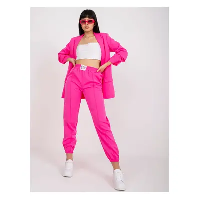 Fluo pink fabric trousers with elastic waistband