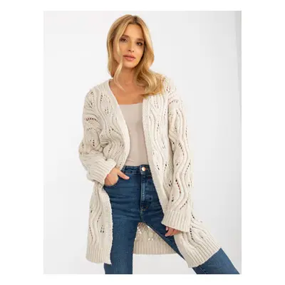 Light beige women's openwork cardigan without fastening